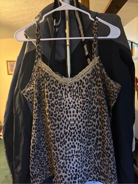 Cato Leopard Print Lace-Trim Tank Top - Brown/Black
